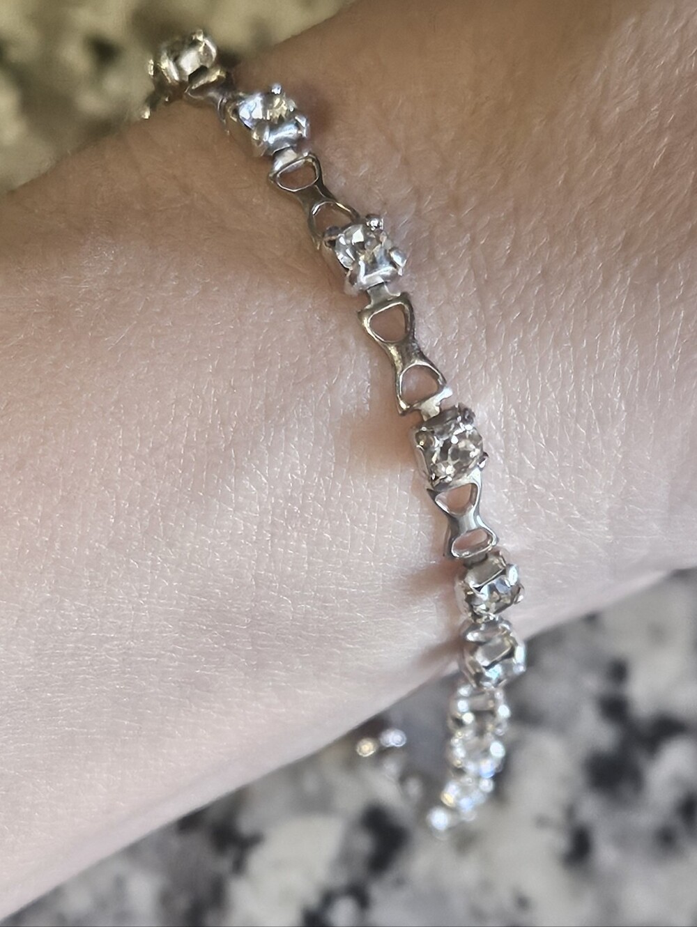 Vintage Engel Brothers EB Silver Tone Tennis Bracelet W/Rhinestone Faux Diamonds
